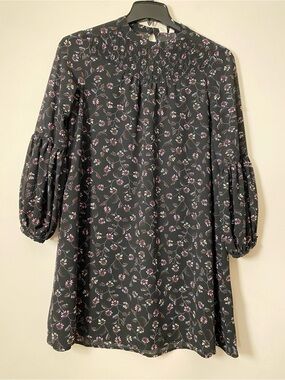 twik Black Floral Smocked Yoke Long Sleeve Mini Dress